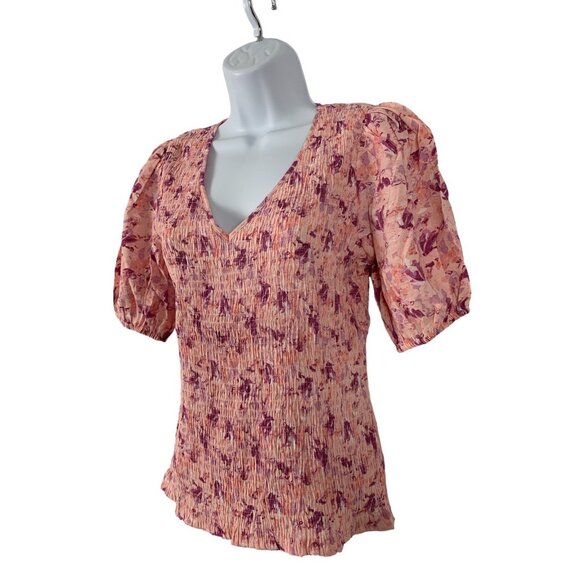Nine West Womens Floral V-Neck Blouse With Puff Sleeves Size Small - Picture 4 of 9